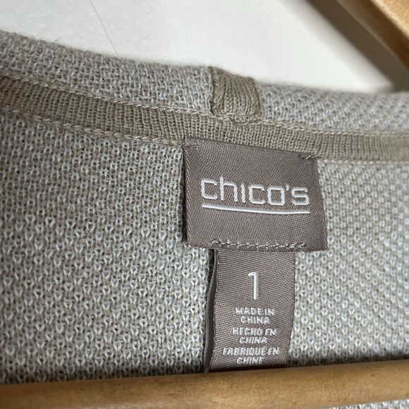 Chicos Sidone Hoodie Open Cardigan Sweater Tan Large Check Womens M 1 - Picture 4 of 7